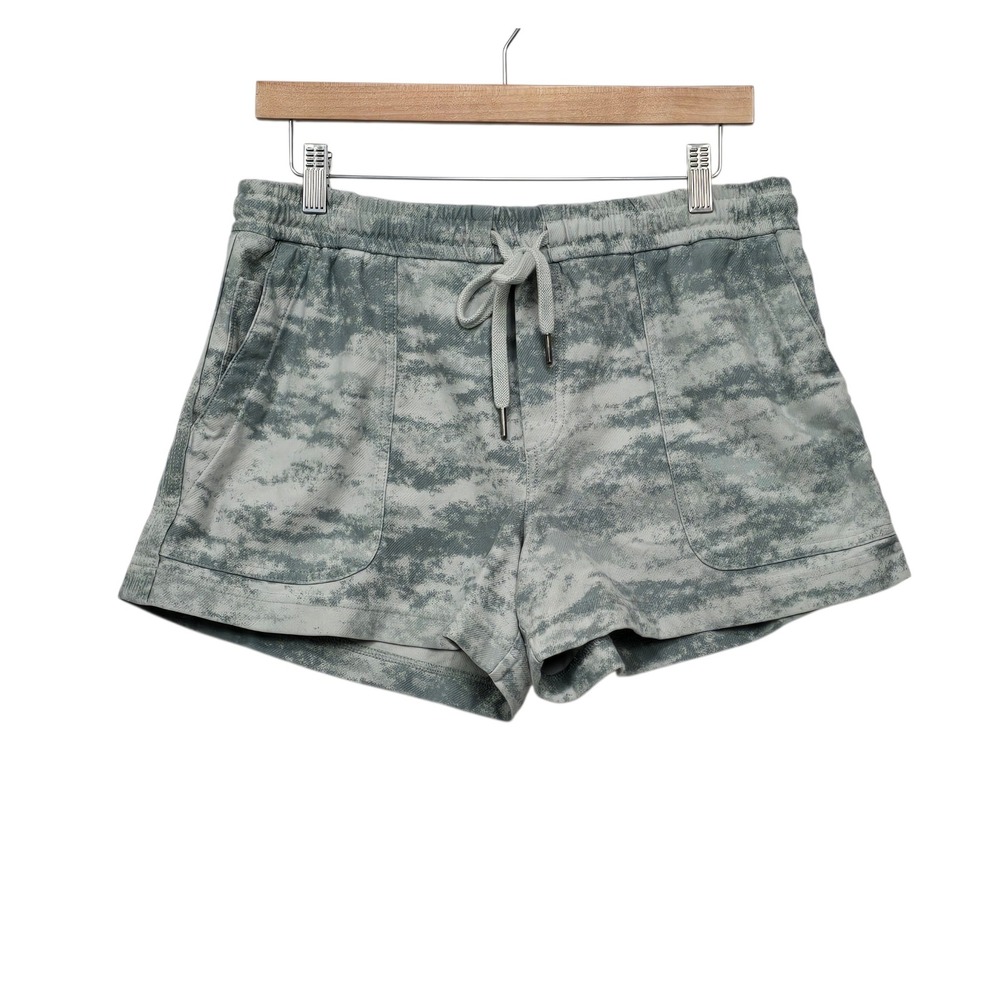 Athleta Farallon Short‎ Grey Camo Acid Wash Cotton Stretch Drawstring Womens L